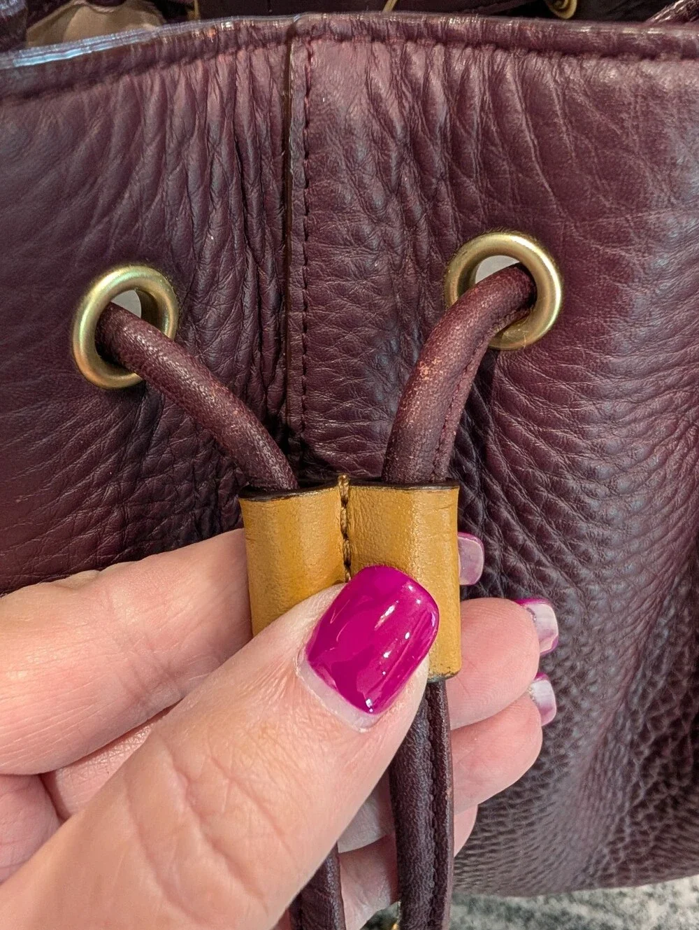 Coach Legacy Pebbled Leather Drawstring Satchel Bag - Eggplant
